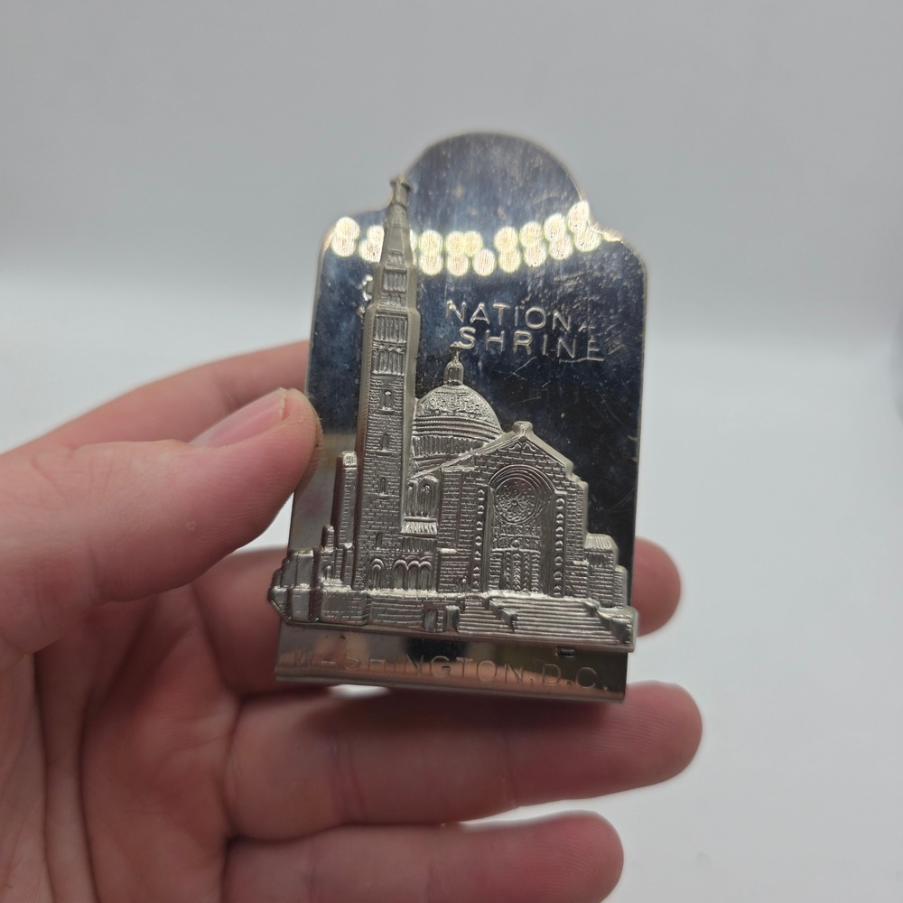 Vintage National Shrine Washington DC Holy Water Bottle Metal Holder Souvenir